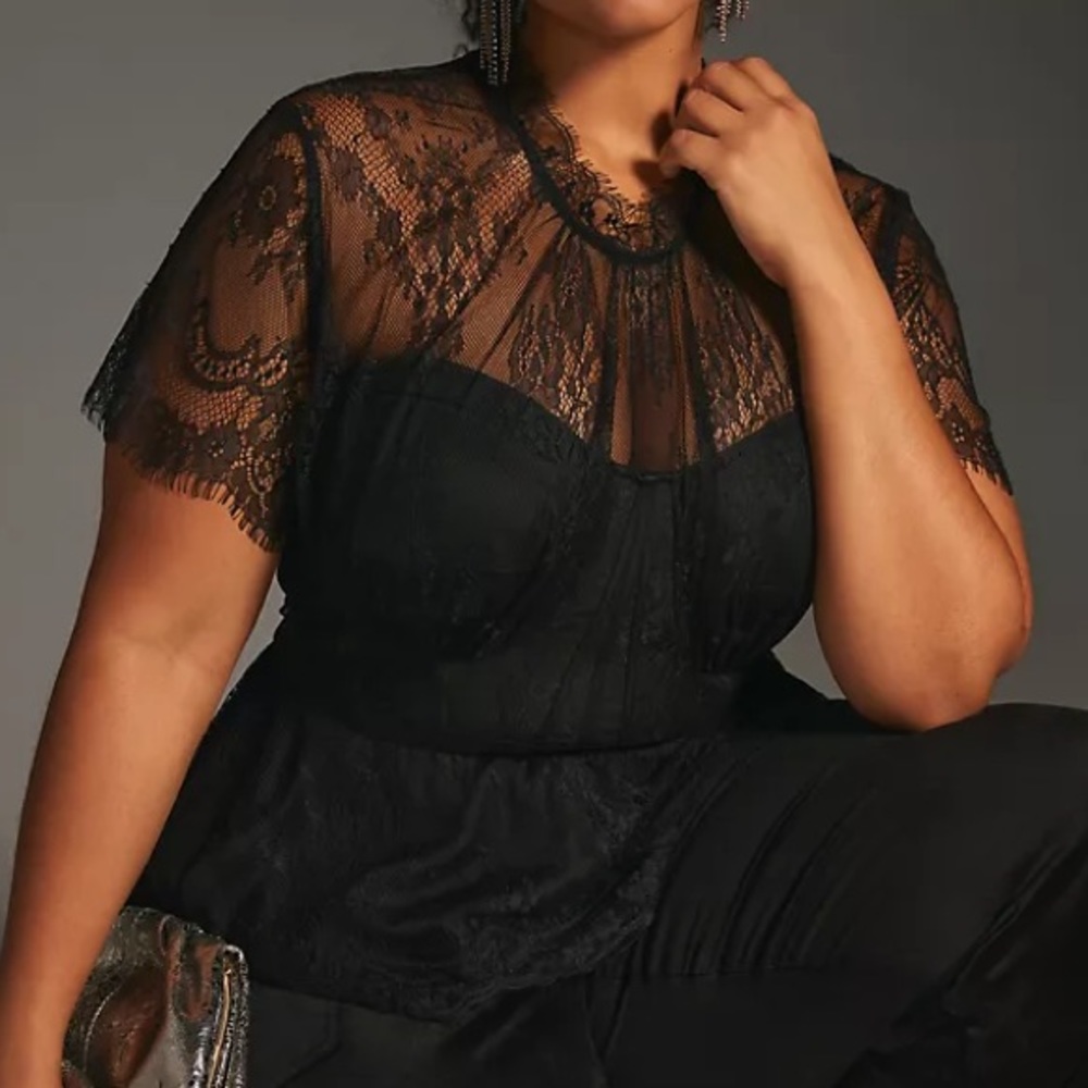 Black Lace Bustier Top, Anthropologie, 1X
